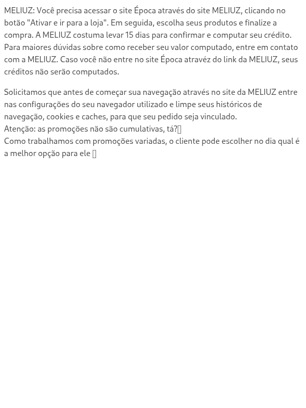 Programa de fidelidade da Época com o Meliuz