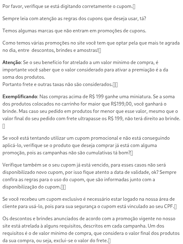 O cupom não está funcionando?